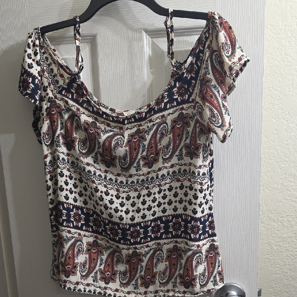 Paisley Cold Shoulder Camisole in Ivory and Rust Size M